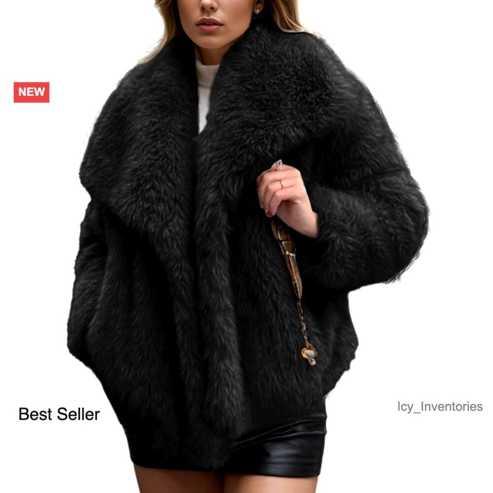 Faux Fur Jacket Oversized Lapel Collar Long Sleeve Winter Coat Chic Y2k